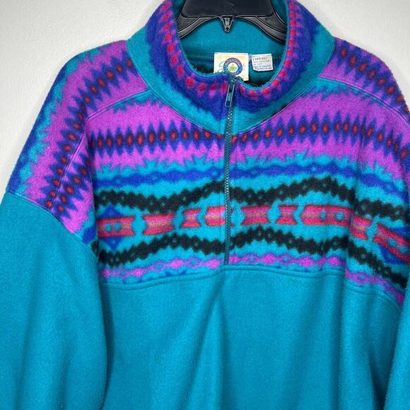 Vintage Men's 90s 1/4 ZipPullover Fleece Size Large Aztec Snow Ski Snowboard 80s - Picture 3 of 8